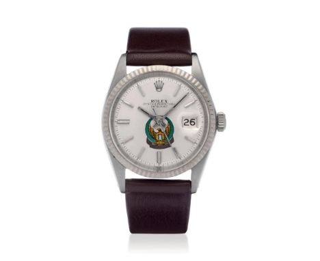  ROLEX DATEJUST REF. 1601 UAE LOGO, CIRCA 1969 ICONIC SPORTY STEEL AND WHITE GOLD WATCH, PERSONALIZED WITH U.A.E ARMY LOGO  C
