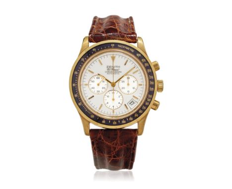  ZENITH EL PRIMERO CRONOGRAFO REF. 06.0050.400 IN GOLD, 90S NEW OLD STOCK, BOX AND DOCUMENTS  Case: signed, in 18K gold, scre
