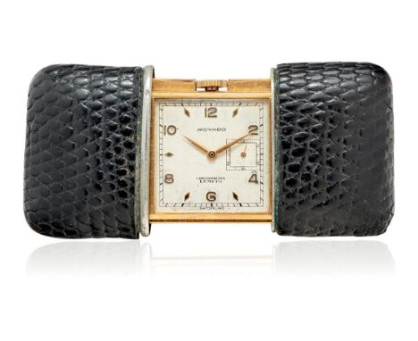 MOVADO ERMETO, 50S Case: signed, n. 1252 709m, gold plated, covered in leather.  Dial: signed, silvered, applied indexes, sm