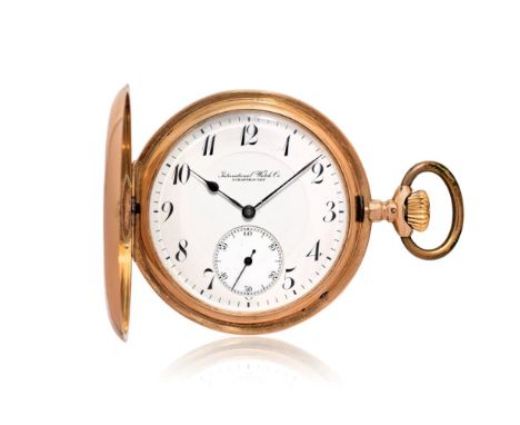  IWC HUNTER CASE IN GOLD, PERIOD 1920 Case: signed, n. 562656 in 14K gold, signed dome.  Dial: signed, white enamel, Arabic n