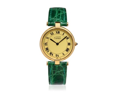  CARTIER MUST DE, BOX AND GUARANTEE, 90S Case: signed, n. 17 042154, in vermeil, caseback with screws, Vendome lugs.  Bracele