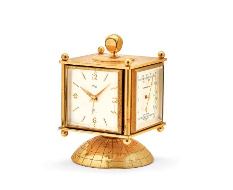  IMHOF WEATHER STATION WITH BAROMETER, HYGROMETER, THERMOMETER, 1940S Case: signed, gilded, hinged dials, hemisphere of the g