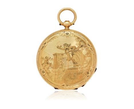  VACHERON FRERES IN GOLD, PERIOD 1850 Case: n. 6425, in gold, signed dome, caseback and cover engraved with port scene and ga