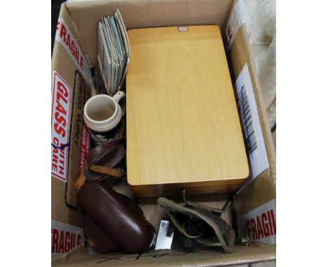 A SELECTION OF USEFUL &amp; DOMESTIC COLLECTABLE ITEMS, to include; cameras, slides &amp; postcards, and a probable military 