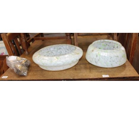 TWO MOTTLED GLASS CEILING LIGHT SHADES 