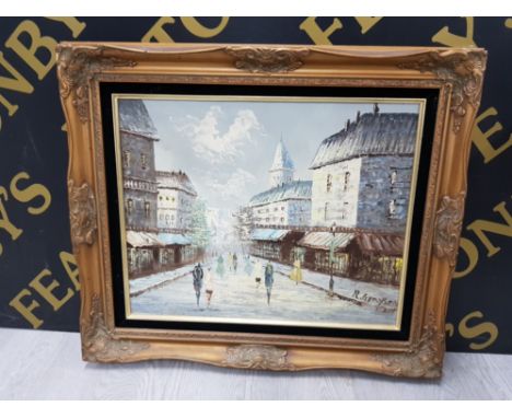 AN OIL PAINTING BY R GRAYSON CONTINENTAL STREET SCENE SIGNED 39.5 X 50 CM