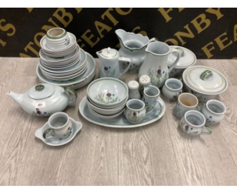 A PART DINNER AND TEA SERVICE BY BUCHAN OF SCOTLAND THISTLE PATTERN DECORATION