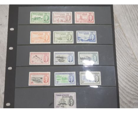 13 TURKS AND CAICOS ISLANDS STAMPS, 1950 KGVI DEFINITIVE SET, U/M SG 221/33