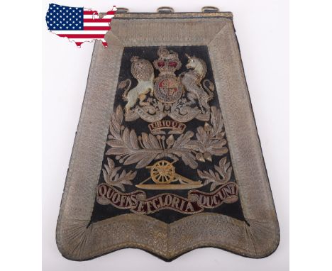 Victorian Royal Artillery Officers Full Dress Sabretache, fine bullion wire embroidered Royal Arms above bullion laurel and o