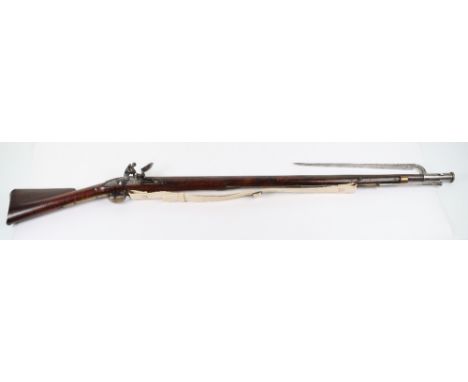 10 Bore Brown Bess Flintlock Musket,&nbsp;barrel with military proofs and government inspectors stamp, full stocked, regulati