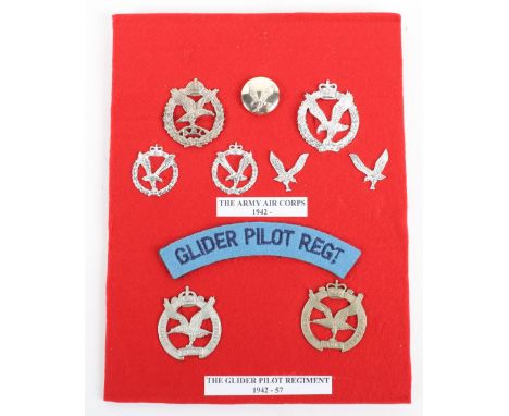 Badges and Insignia of the Army Air Corps / Glider Pilot Regiment, including various types of cap badge, collar badge and clo