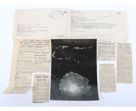 Paperwork and Newspaper Clippings Relating to RAF Night Fighter Ace Flight Lieutenant R P Stevens DFC &amp; Bar, including tw