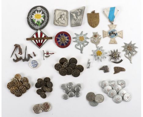 WW2 &amp; Post War German Army Mountain Troops Badge Grouping, mixed lot of WW2 period badges to include edelweiss cloth and 