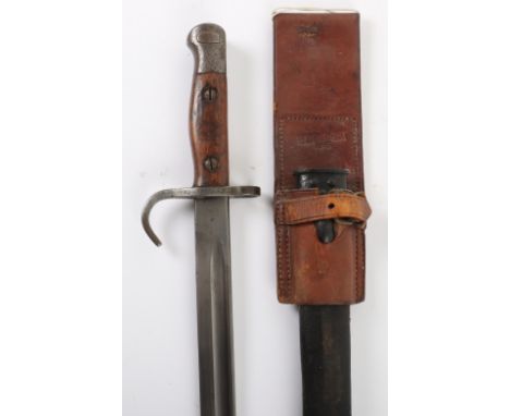 Scarce Australian 1915 Dated 1907 Hook Quillon Bayonet by Lithgow, fine example with two piece wooden grips. Cross guard stam