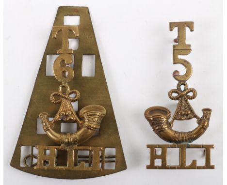 WW1 5th &amp; 6th Territorial Battalions Highland Light Infantry Shoulder Titles, both being brass examples set up with T/NUM