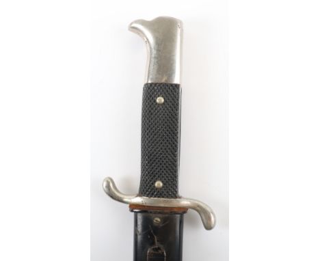 WW2 German Fire Brigade Bayonet, good example with two piece chequered grips, nickel plated top pommel and “S” type guard. Ho