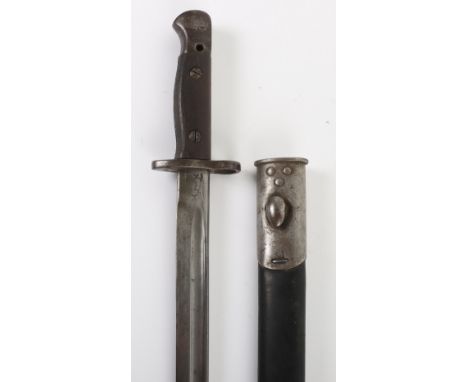 British 1907 Bayonet by Vickers Issued to the Royal Air Force, good example with two piece wooden grips. Steel pommel stamped