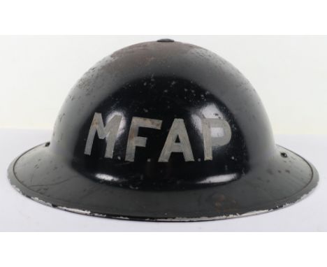 WW2 British Home Front Helmet Mobile First Aid Post, standard WW2 British steel helmet with black over paint and white stenci