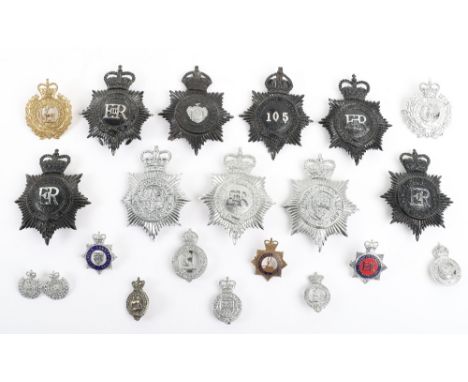 A  Quantity of Obsolete Kings/Queens Crown Police Badges, including: KC Isle of Ely constabulary black helmet plate ( one rea