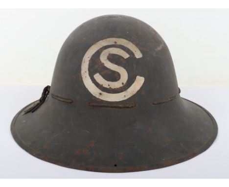 WW2 British Zuckerman Helmet with Painted Insignia, interesting example of a standard Zuckerman type Fire Watchers civil defe