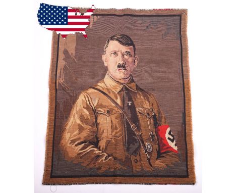 Third Reich Adolf Hitler Tapestry, an unusual embroidered tapestry showing Adolf Hitler in full NSDAP political uniform weari