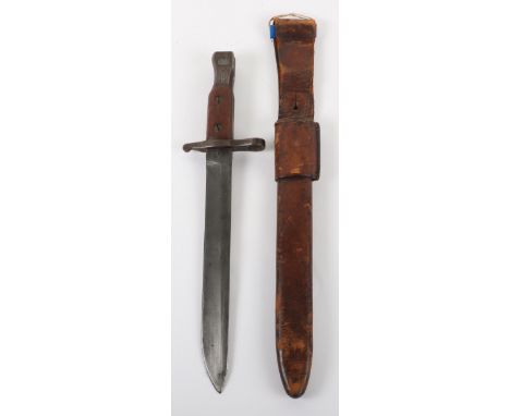 Canadian Ross Rifle Bayonet, fine example with the pommel stamped “ROSS RIFLE CO QUEBEC PATENTED 1907”. Housed in its brown l