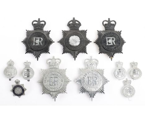 A Collection of Bedfordshire Constabulary Police Badges, KC officers cap badge chrome/blue enamel, KC black helmet plate chro
