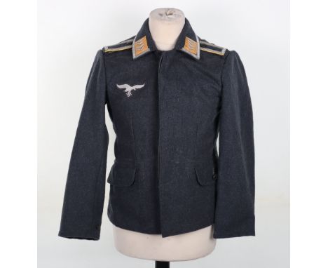 WW2 German Luftwaffe Other Ranks Flieger Blouse, blue / grey wool cloth tunic with concealed button front. Machine embroidere