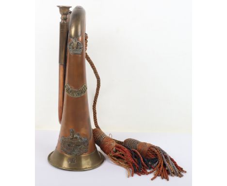 WW1 Period Gloucestershire Regiment Personalised Bugle, good example of a copper and brass bugle which has War Department bro