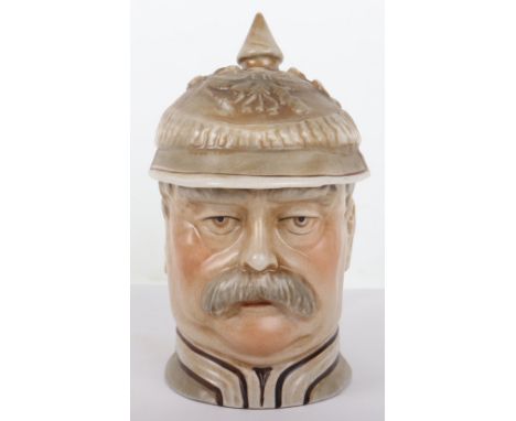 Otto Von Bismarck Character Porcelain Stein, fine example of the 0.5 litre stein in the form of head of the German leader wit