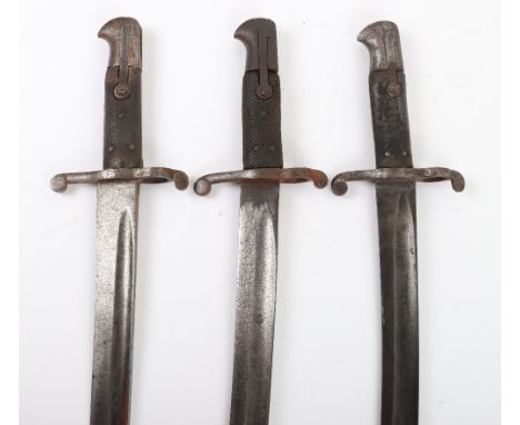 3x British 1856 Pattern Enfield Type Yataghan Bayonets, regulation hilts and blades by Mole, HH&amp;Co, and PDL, 2-piece leat