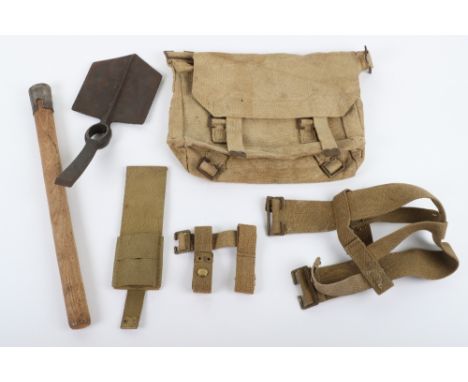 WW1 British 1908 Pattern Equipment, consisting of a scarce webbing 08 pattern entrenching tool helve carrier attachment; 1914