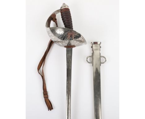Well-Made Copy of a British 1912 Pattern Cavalry Officers Sword, regulation etched blade with GvR cypher, regulation plated h