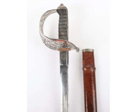 Edward VII Scottish Field Officers Sword, claymore blade cut with a pair of narrow fullers, and etched with crowned EVIIR cyp