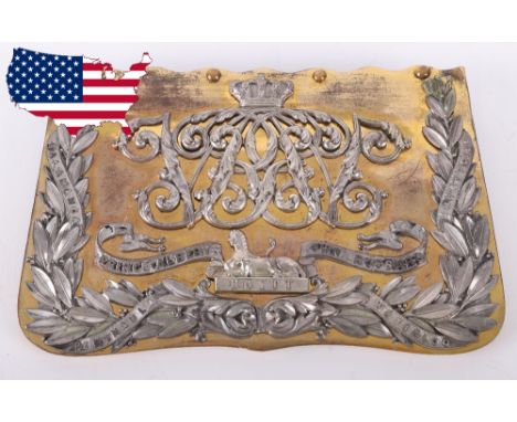 Pre 1855 Officer’s Pouch Flap of the 11th Prince Albert’s Own Hussars, gilt copper flap with silver overlay of laurel spray w