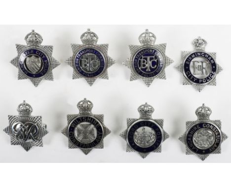 Eight Obsolete Kings Crown Senior Officers Police Cap Badges, chrome/enamel, including:  Manchester City Police, Two British 