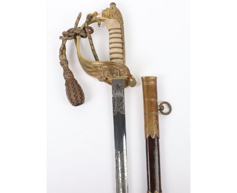 British George VI Naval Officers Sword by S W Silver and Co., regulation mirror polished blade etched with crowned GVIR and f