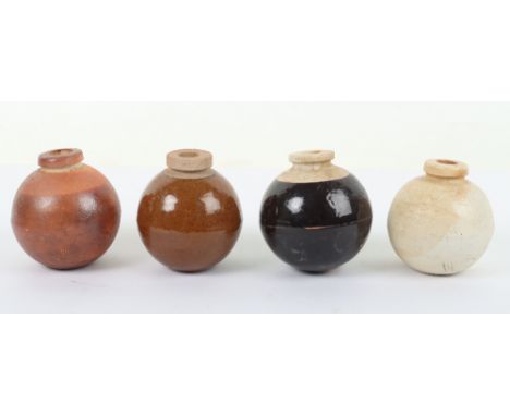 4x WW2 Japanese Type 4 Ceramic Hand Grenades, all being good examples of the glazed terracotta grenade outer casings which we