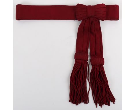 Victorian / Edwardian Officers Uniform Waist Sash, crimson cloth waist sash with two hang down tassels. Brass buckle fitting 