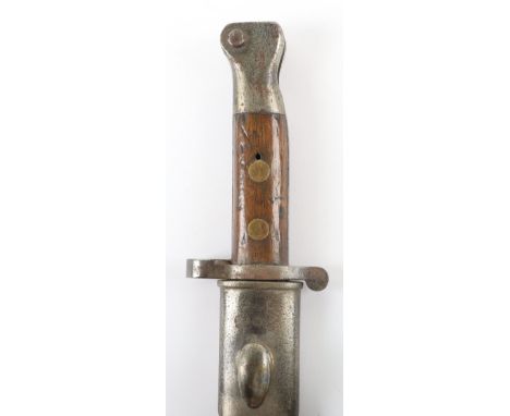 British 1888 Mk1 Type II Lee Metford Bayonet, good example with two brass securing studs to the wooden grip and oil hole abov