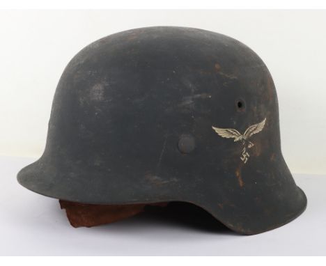 WW2 German Luftwaffe M-42 Single Decal Steel Combat Helmet, good untouched example of the Luftwaffe steel combat helmet which
