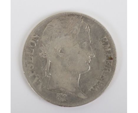 French 5 Francs Coin 1815 Found at Waterloo, silver coin dated 1815 with profile image of Napoleon Bonaparte to the obverse. 