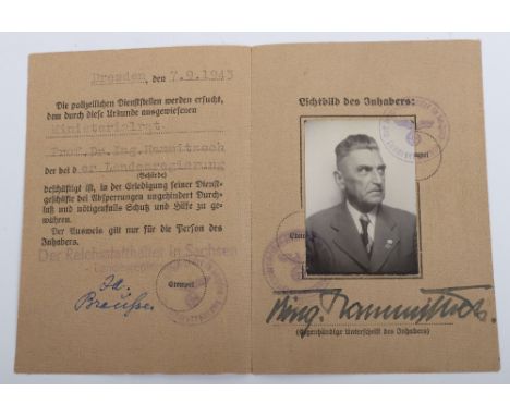 Interesting Saxon State Government Ausweis (Identity Document) of Adolf Hitler’s Half Brother-in-Law, Dr Martin Hammitzsch, W