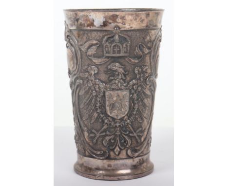 Imperial German Silver Plate Beaker, fine quality silver plated beaker with heavy relief decoration to the outside, large Imp