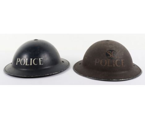 WW2 British Police Steel Helmet, retaining nearly all of its original dark blue paint finish to the exterior of the shell. Wh