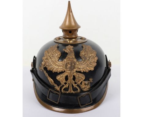 WW1 German Prussian Train Battalion Regimentally Marked Other Ranks Pickelhaube, fine example of a leather bodied enlisted ra