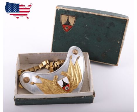 Third Reich Veterans Association (NSRKB) Type 1 Standard Bearers Gorget in Original Box of Issue, fine example of the kidney 