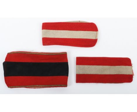 3x WW1 Period British Armbands / Brassards, being a fine large example for the Army HQ staff 2nd Army with gold braid to the 