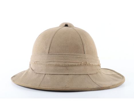 WW2 British Foreign Service Helmet, fine khaki cork foreign service helmet with folded cloth pagri. Interior with its leather