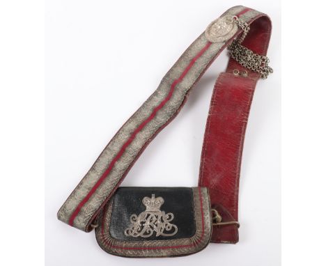 Victorian Leicestershire Rifle Volunteers Officers Full Dress Cross Belt &amp; Pouch Set, black leather pouch with silver (no